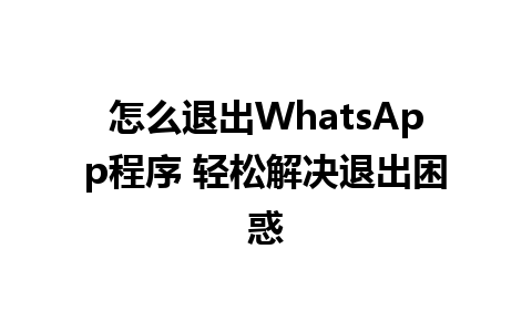 怎么退出WhatsApp程序 轻松解决退出困惑