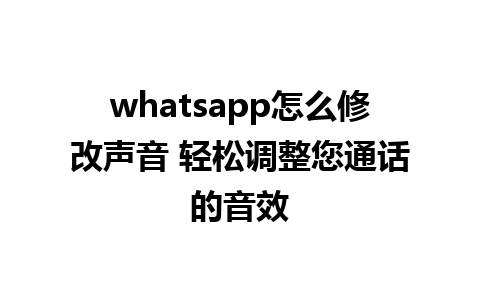 whatsapp怎么修改声音 轻松调整您通话的音效